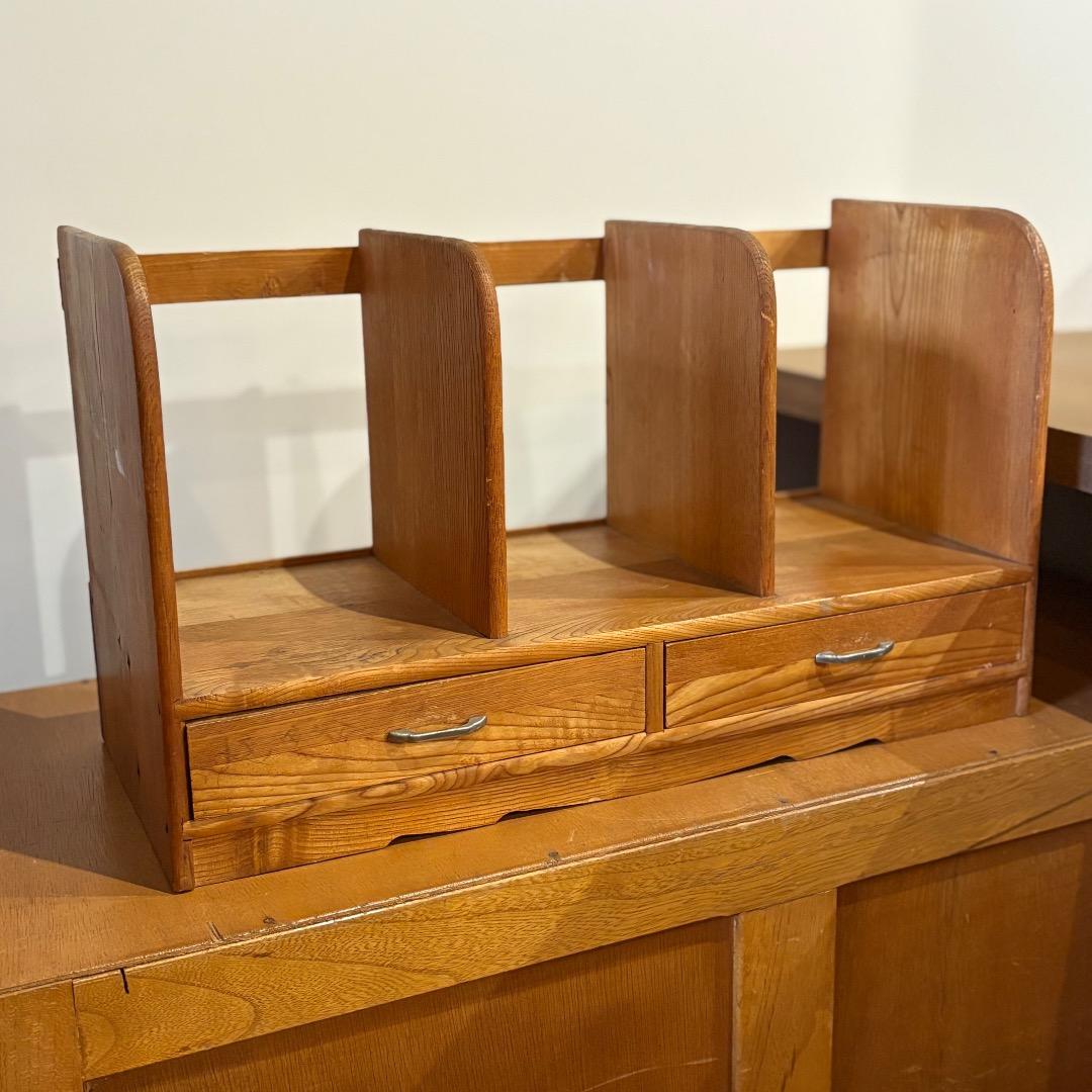 昭和レトロ　引き出し付　本棚　木製ブックスタンド　本立て　レターケース　小物入れ