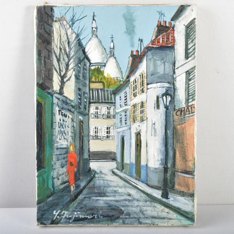 洋画家 藤森悠二作 油絵 F4号 「リコスティック小路」 額装 V R4704B
