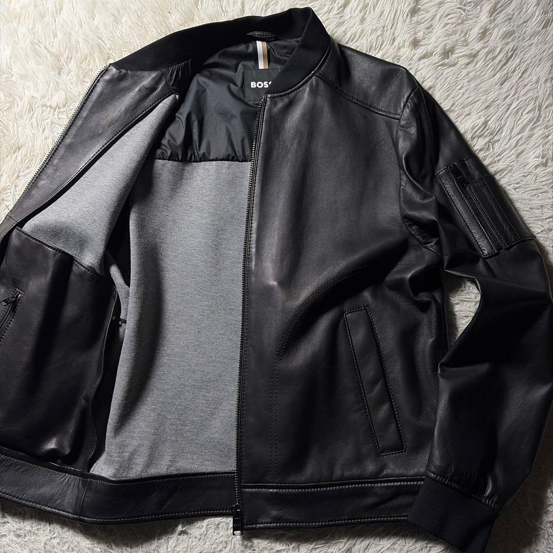 極美品/現行タグ■HUGO BOSS ボンバージャケット 羊革　ブラック　50