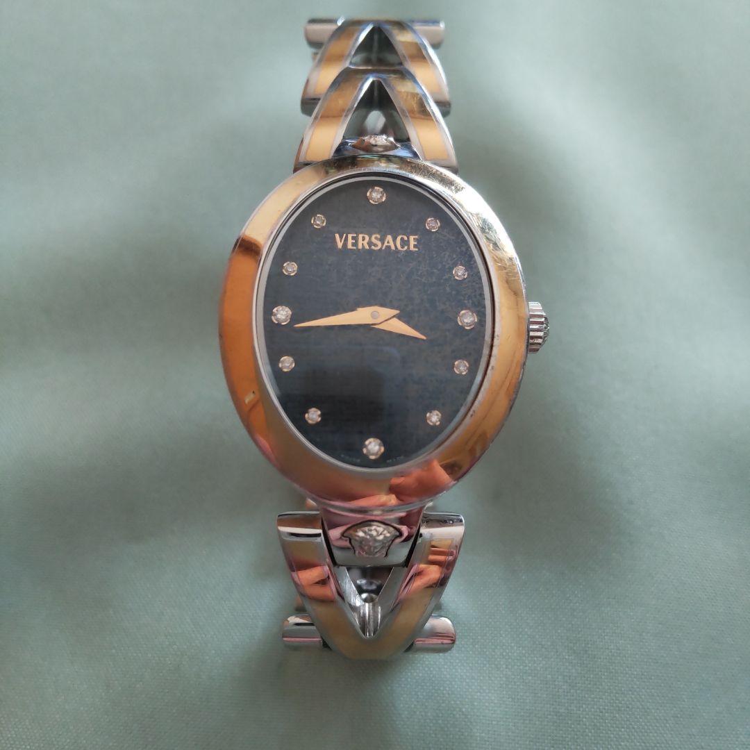 ジャンク品 VERSACE レディース 腕時計 ヴェルサーチ シグネチャー 7066925 ブラック レディース 時計 【中古