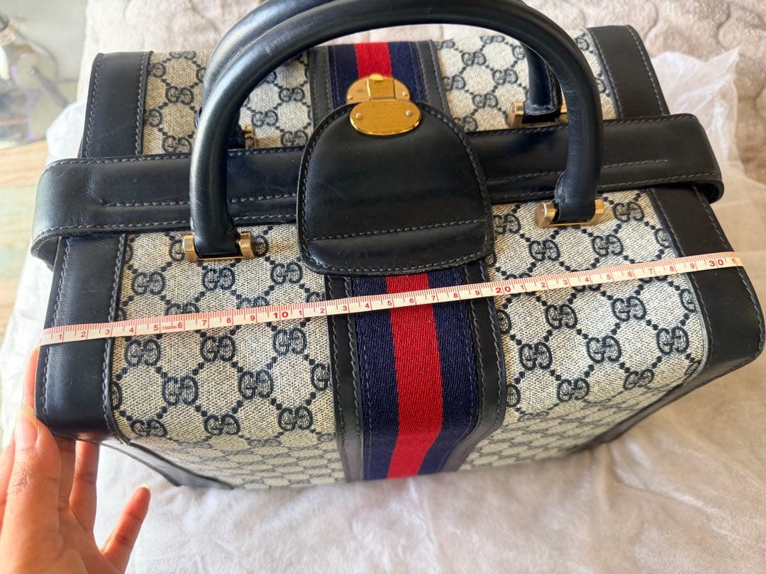 GUCCI オールドグッチ シェリーライン ボストンバッグ ネイビー - メルカリ