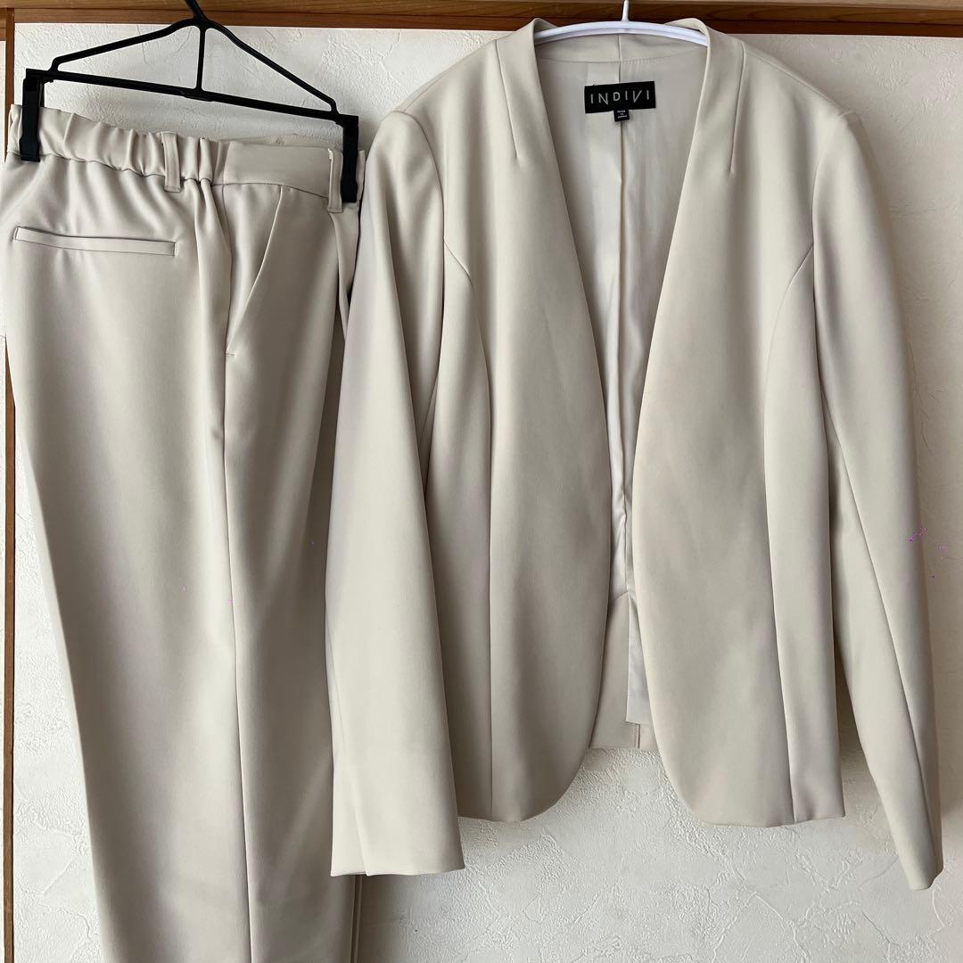INDIVI インディヴィ ストレッチノーカラージャケット&テーパードパンツ