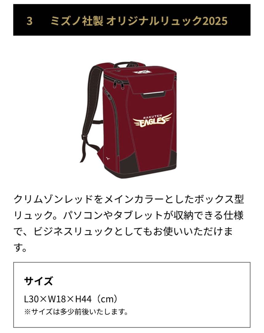 楽天イーグルス　2025ファンクラブプレミアム　オリジナルリュック