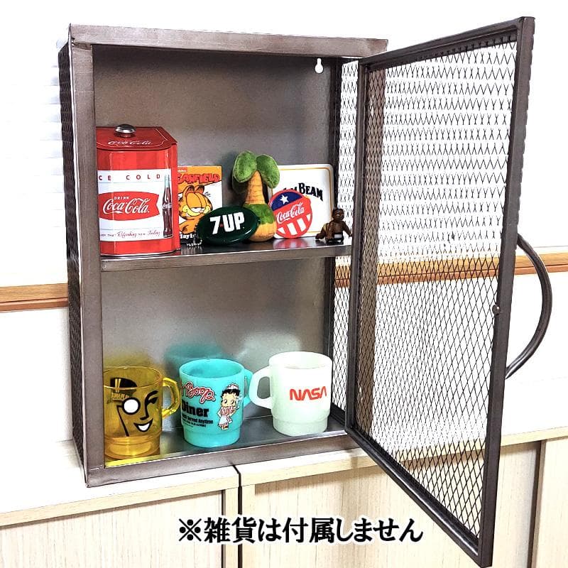 ラック 雑貨収納 ドア付き 家具 インダストリアルメタル 二段 壁掛け