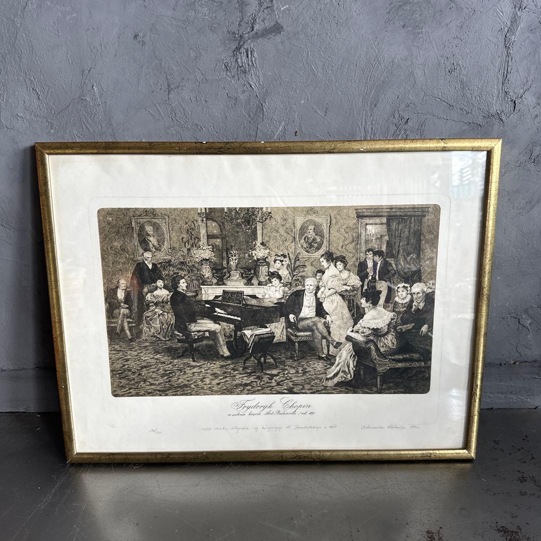 Harpist's Salon リトグラフ　金色フレーム付き