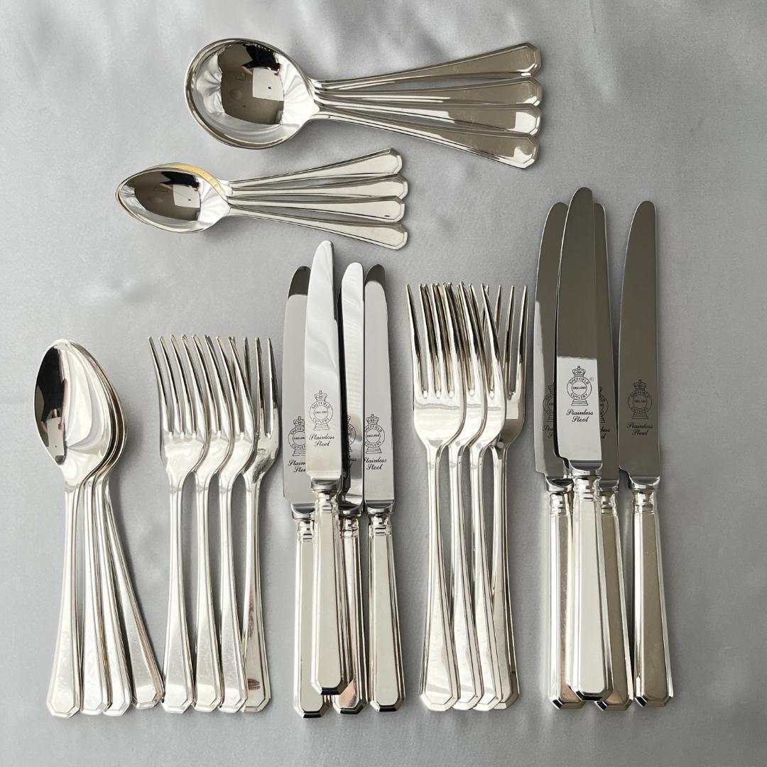 【英国】 アールデコ ディナーセット 4名用28本組 A1プレート