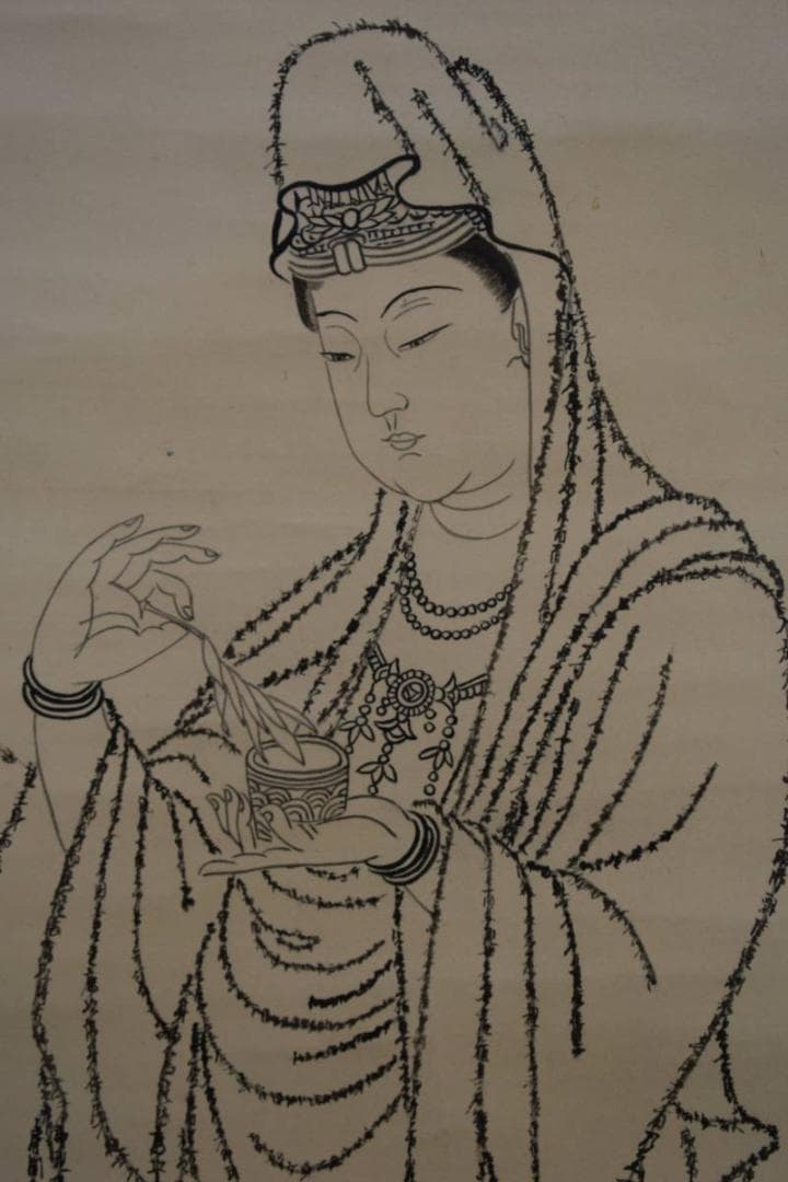 真作/中西貞信/観音図/大乗経典/観世音菩薩/布袋屋掛軸HD-742