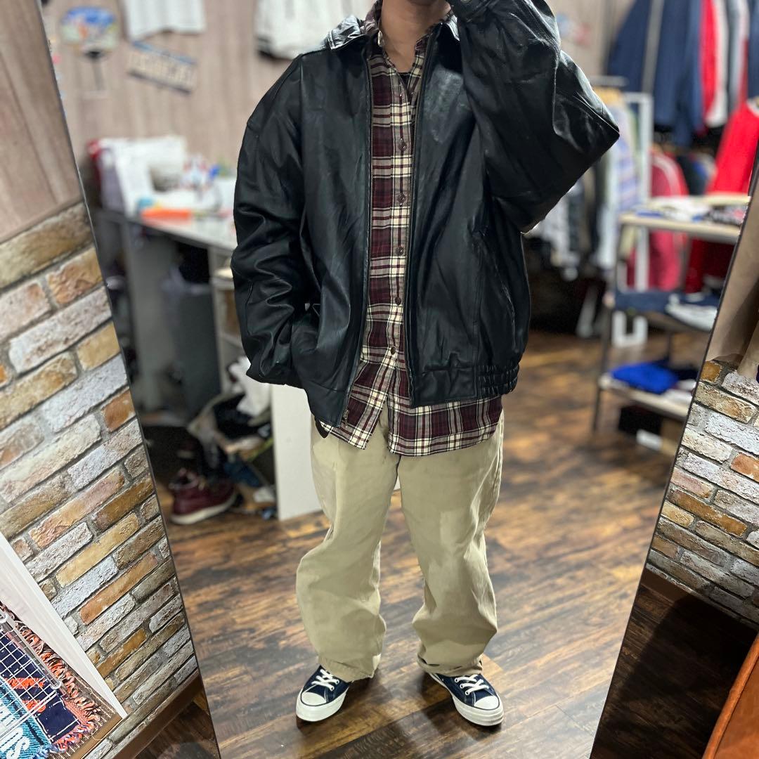 ブラックレザーアウター XXL オーバーサイズ レザージャケット ストリート lilful 革ジャン ライダース オーバーサイズPUレザースタンドネック