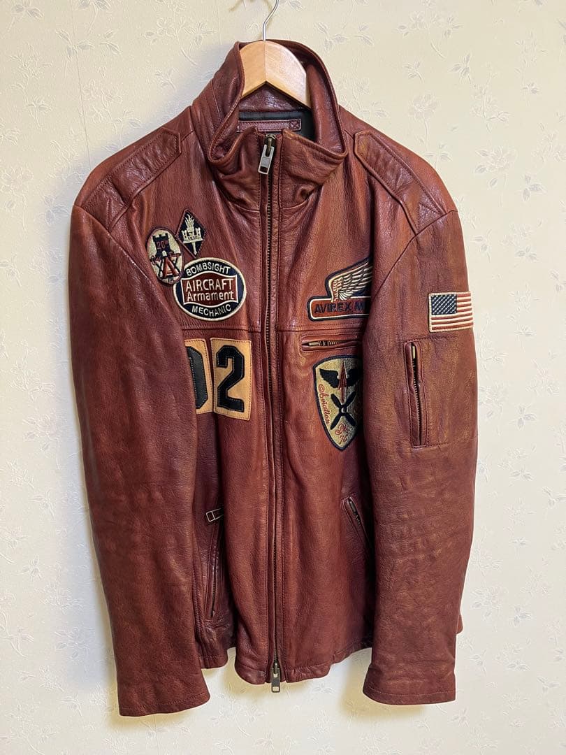 K*n様 AVIREX ブラウンレザーライダースジャケット 2XL AVIREX（アヴィレックス） レザー ジャケット ダブル ライダース