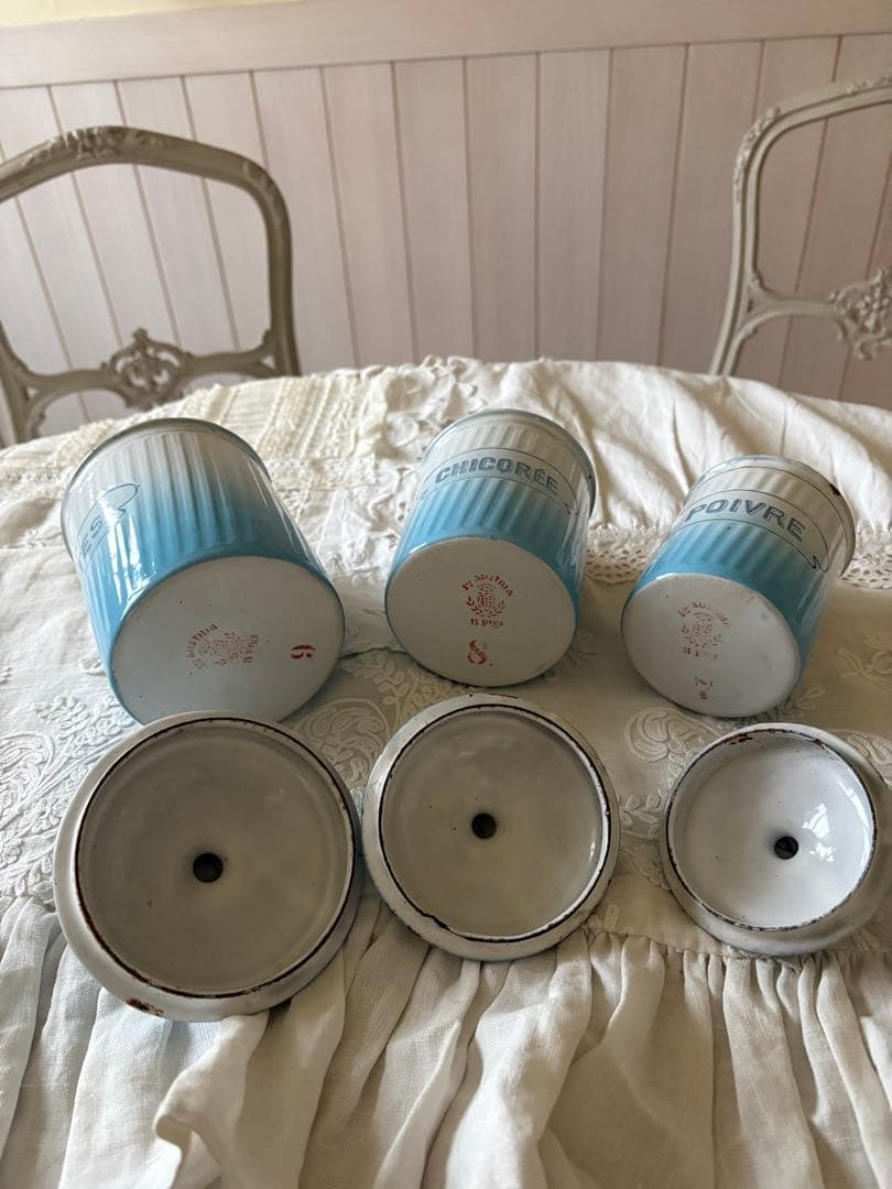 フランスアンティーク♡BB社ブルーグラデーションホーローキャニスター