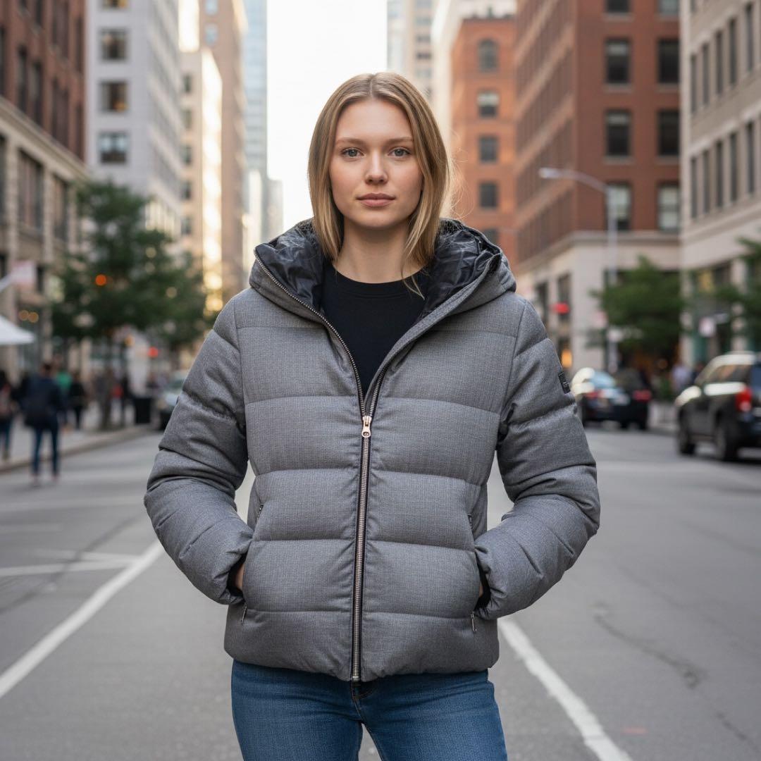 DUVETICA グレー キルティング ダウンジャケット フード付き