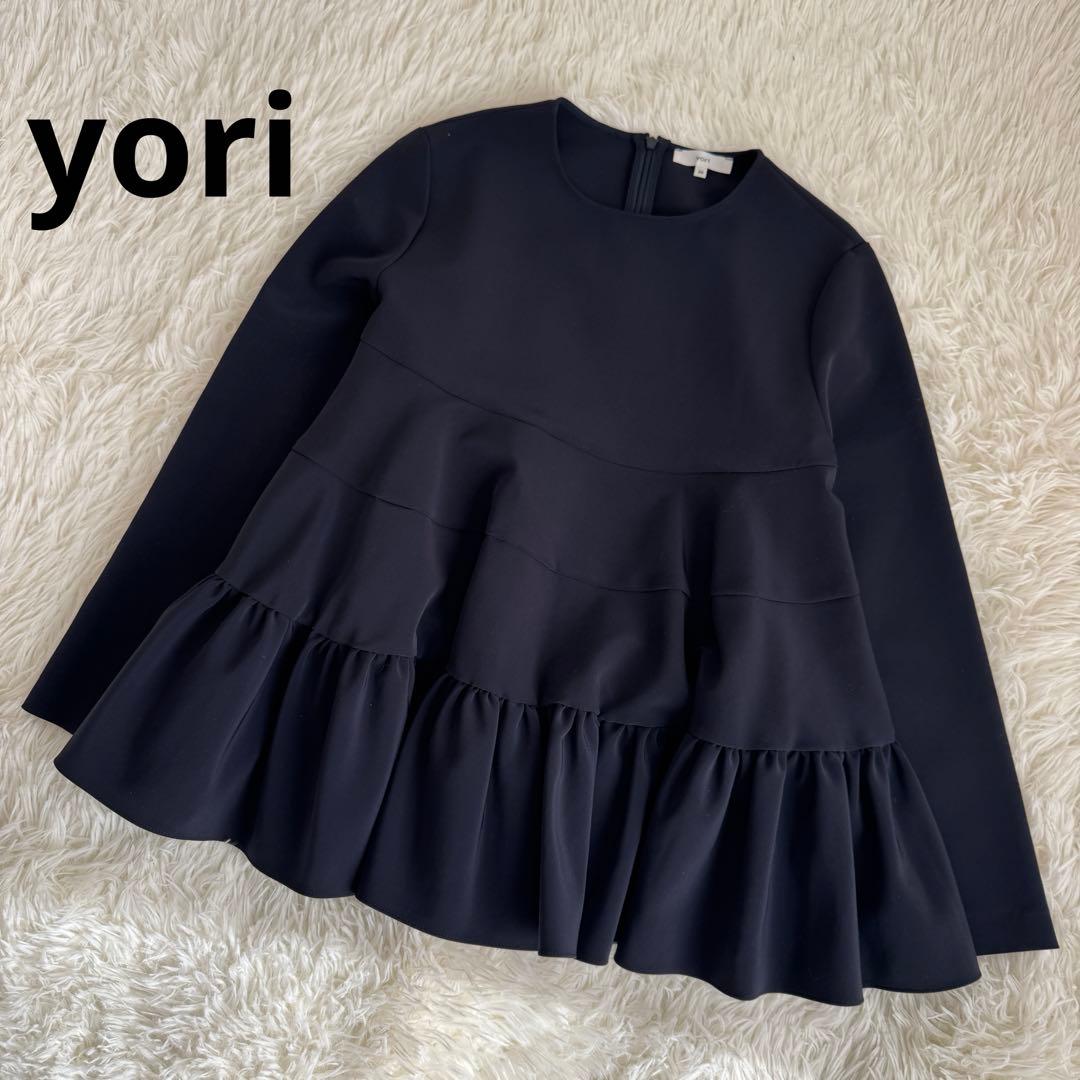 美品✨ヨリ ティアードギャザーブラウス ネイビー セレモニー