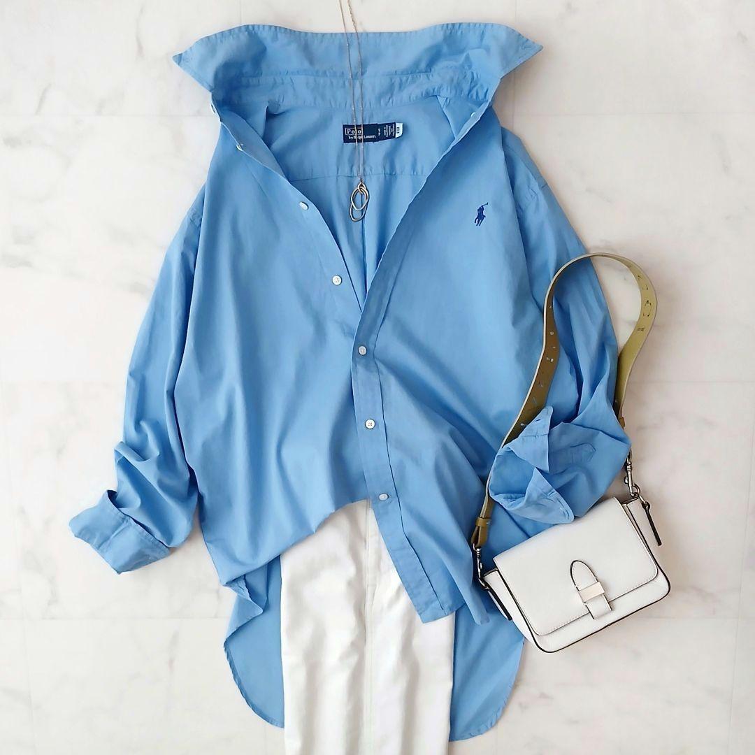 美品 ポロ ラルフローレン 現行 コットン 柔らか ボタンダウンシャツ ブルー