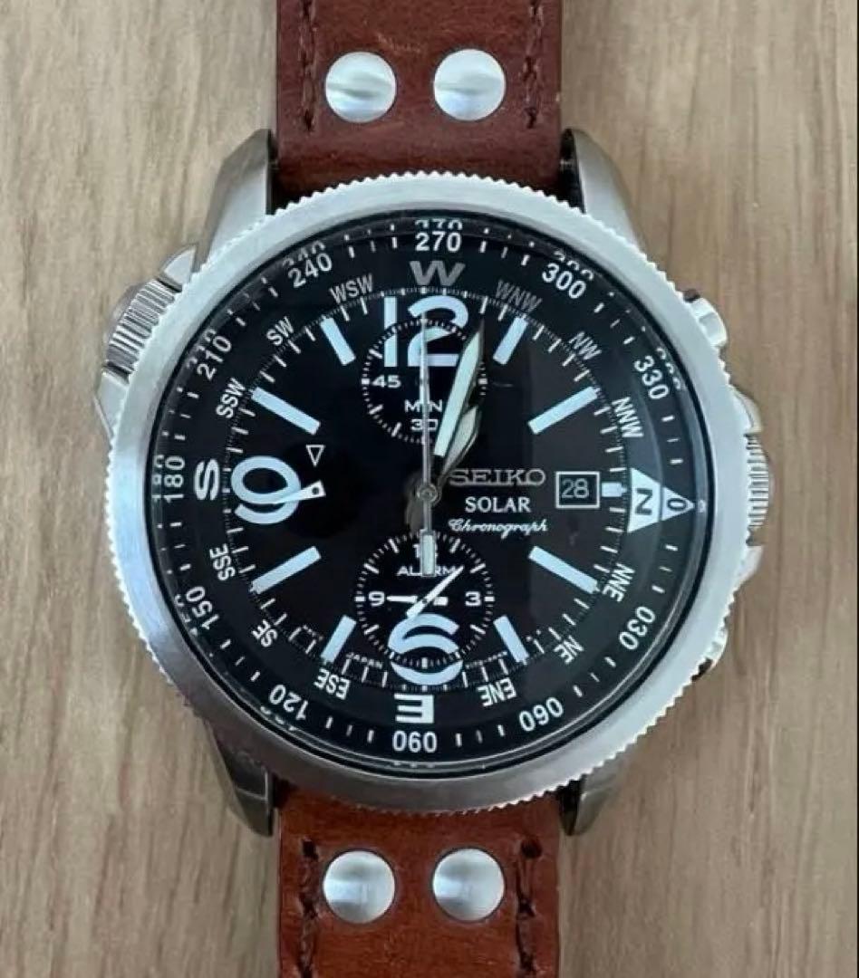セイコー ソーラー腕時計 ミリタリーパイロット クロノグラフ 逆輸入品