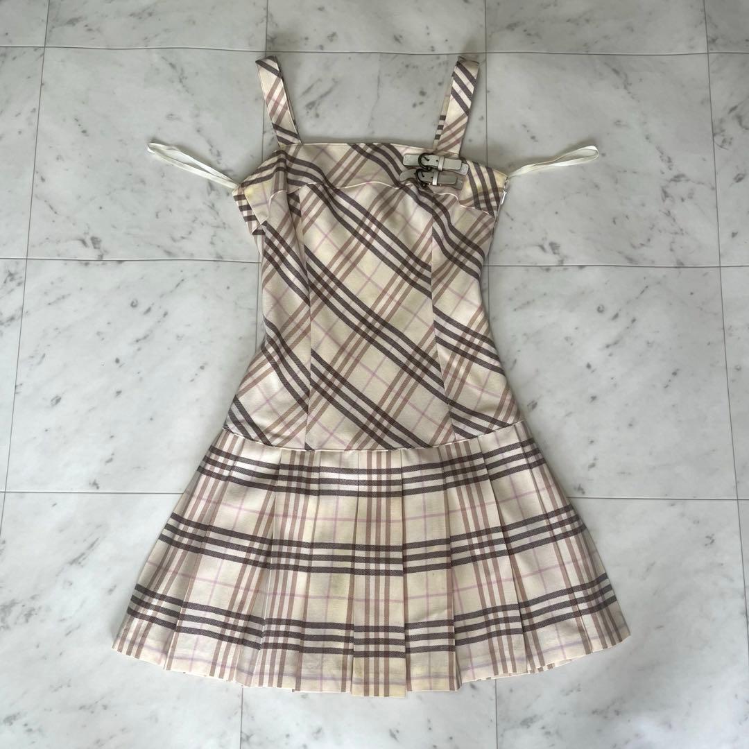 Burberrバーバリー　キャミソール　ノバチェック　ベルト　プリーツ　Aライン