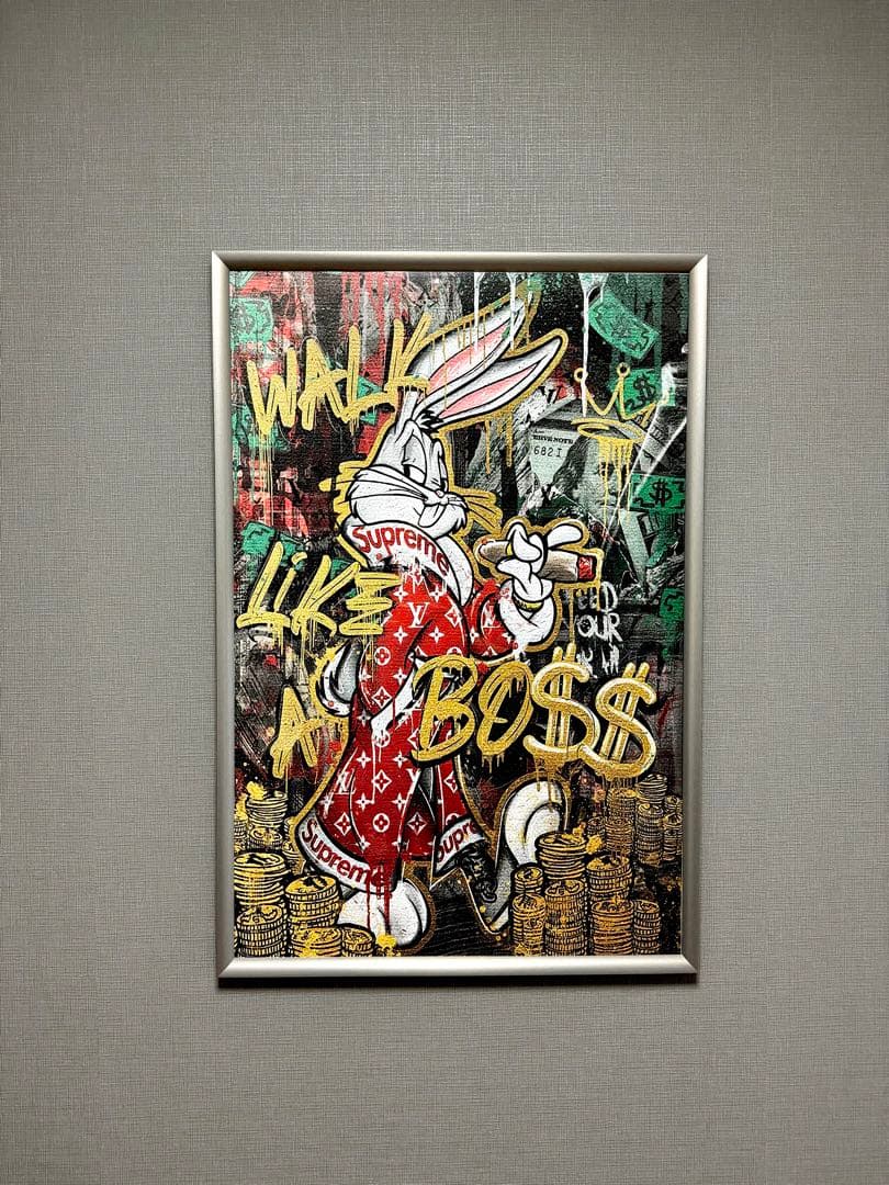 No.146特大フレーム付きキャンバスアート　オマージュ　バンクシー　バスキア