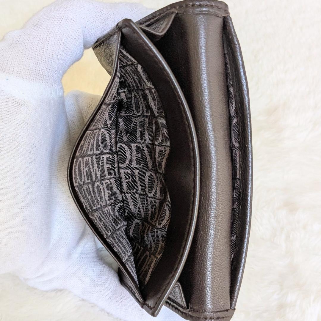 LOEWE カードケース 名刺入れ ダークブラウン レザー 二つ折り - メルカリ