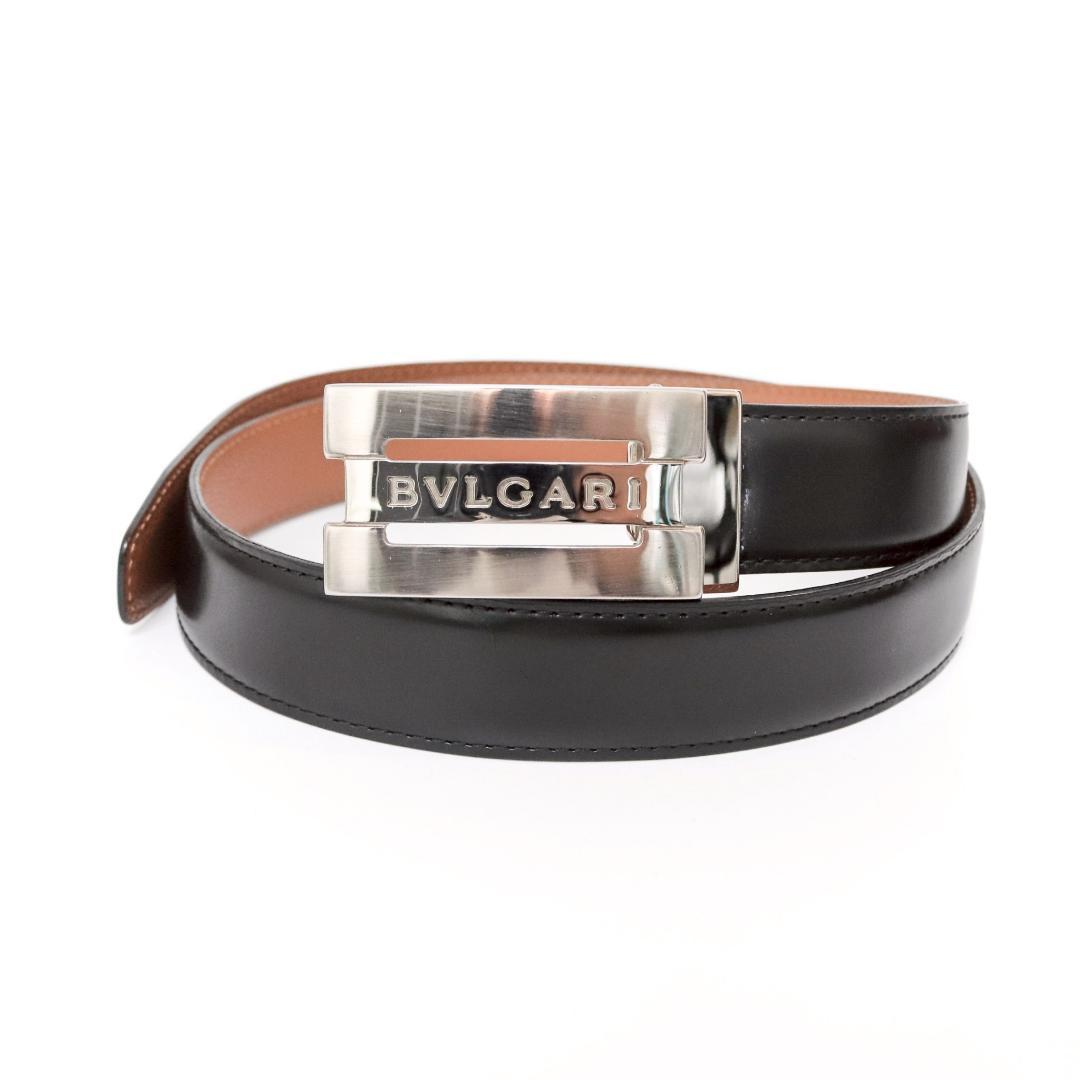 BVLGARI ロゴバックル レザーベルト 82cm±5／幅3cm n43