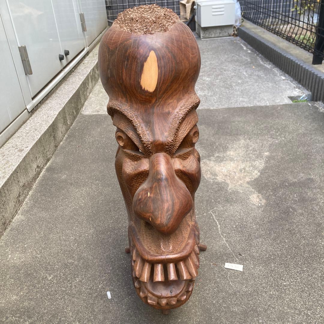 木製彫刻 顔のオブジェ