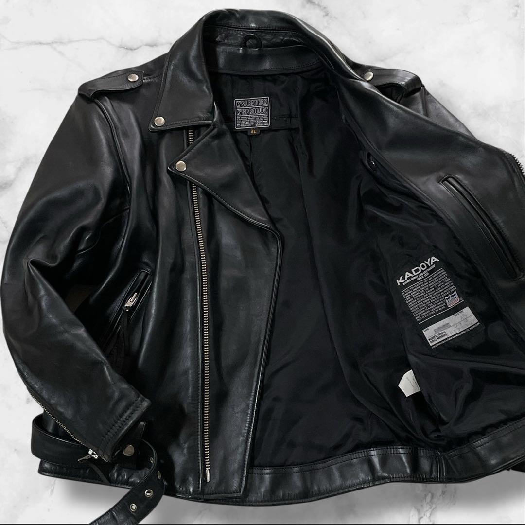 極美品/4L ● カドヤ レザージャケット ダブルライダース 牛革 ブラック