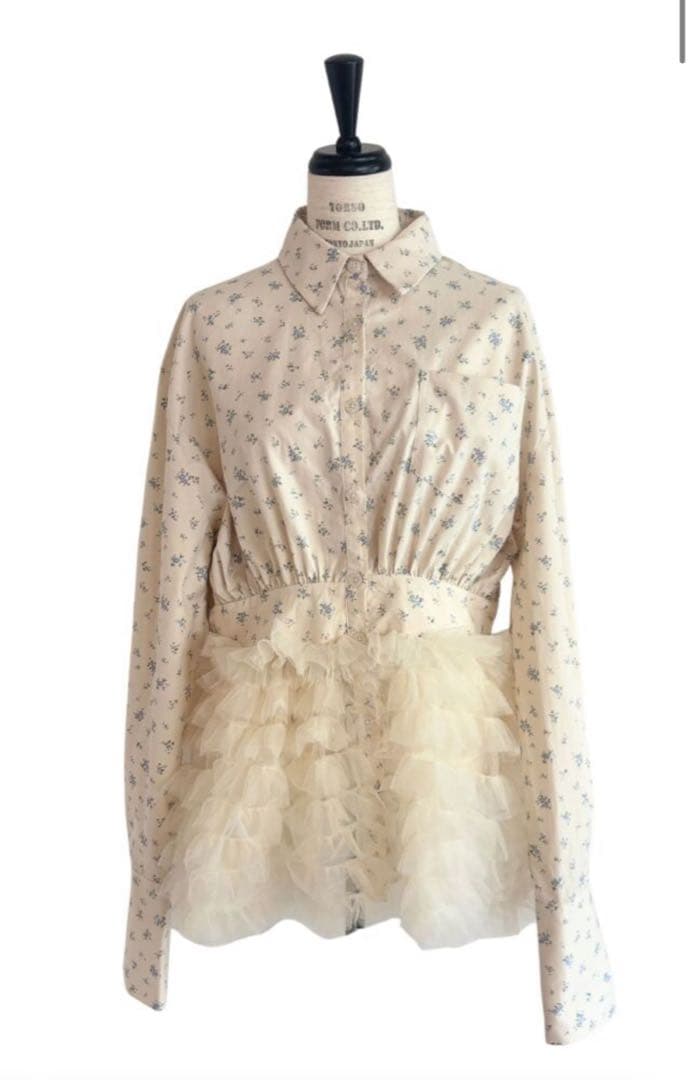 【HONEY MI HONEY】tulle peplum shirt
