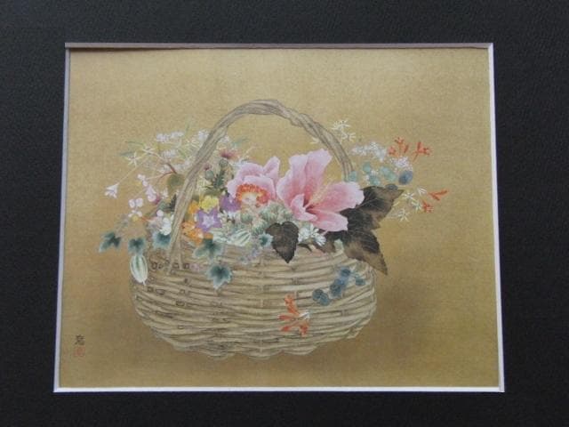 堀川えい子、【花摘み】、希少な額装用画集画、新品高級額 額装付、状態良好