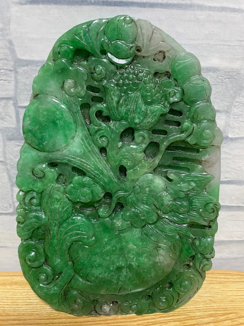 中国天然特大翡翠摆件 本物保証 清代 民国 古董品 美術品