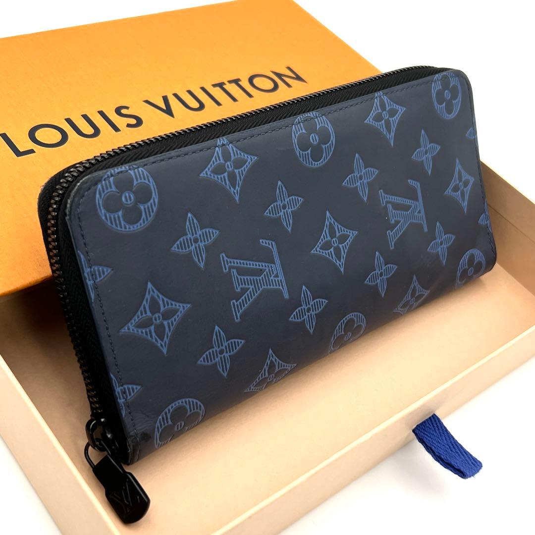 【美品】ルイヴィトン シャドウ ヴェルディカル ネイビー 長財布 メンズ