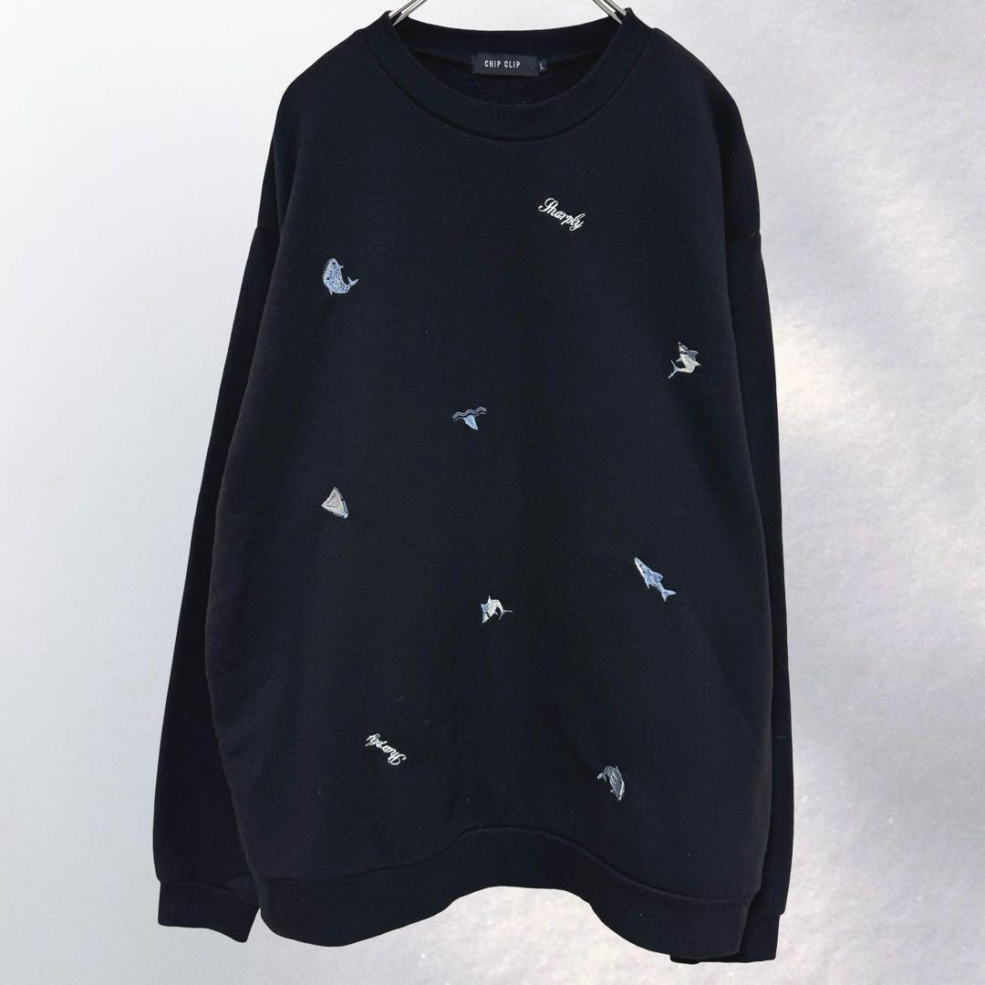 チップクリップ 裏起毛 トレーナー スウェット サメ刺繍 カジュアル L