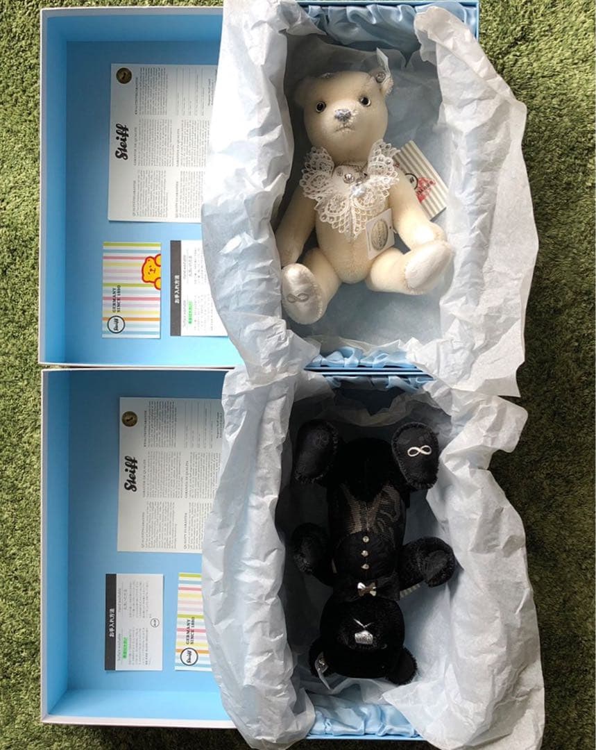 シュタイフ　steiff ペアテディベア【スワロフスキー】 Steiff 新郎・新婦 テディベア スワロフスキー キーリング セット