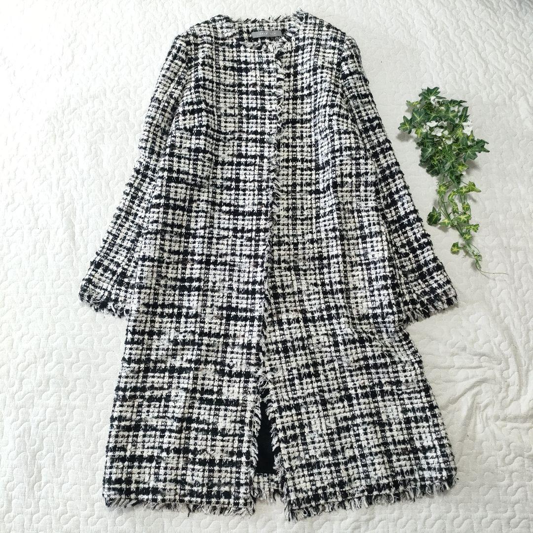 極美品✨セオリーリュクス ミックスラメツイード ノーカラーコート 白