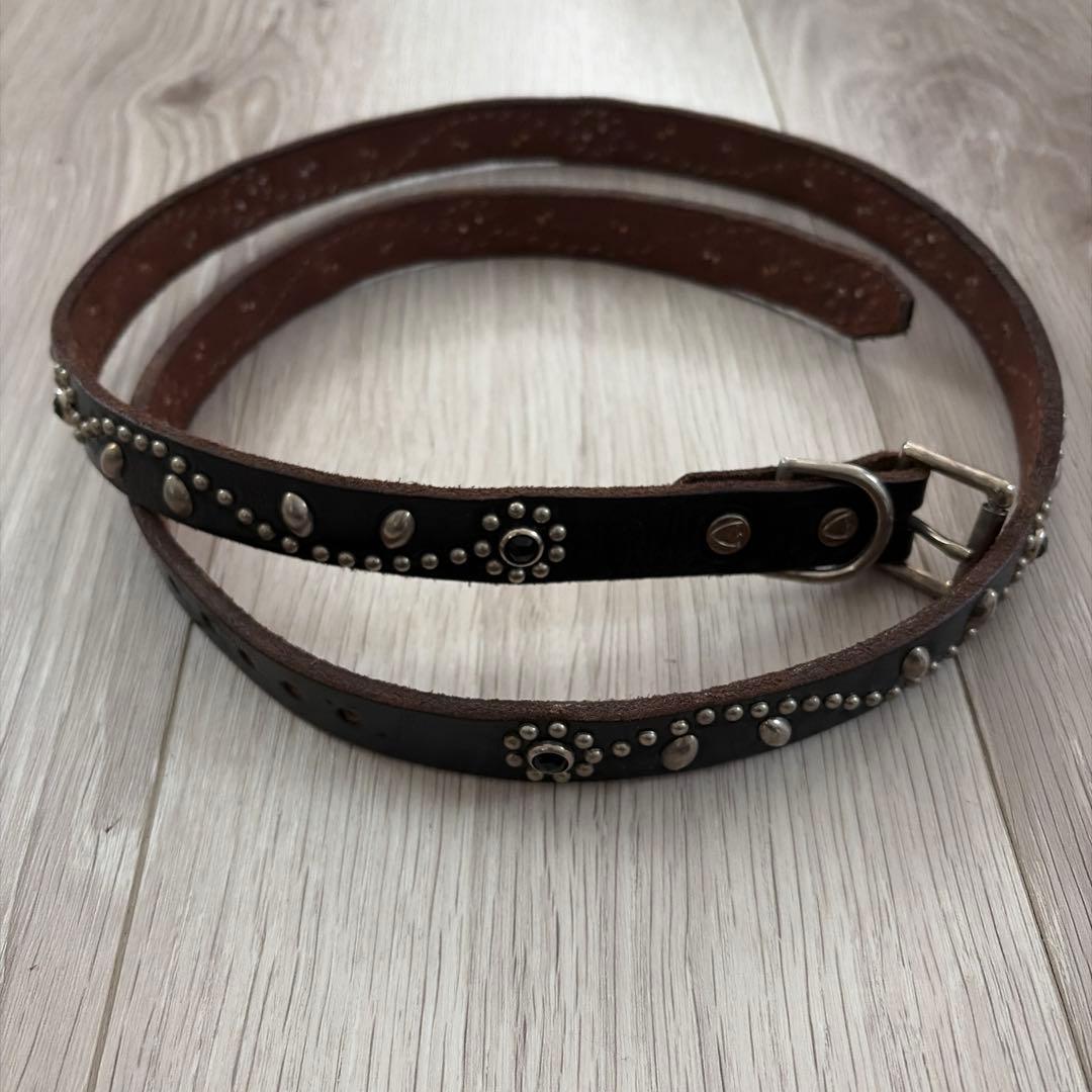 美品　HTC ナローベルト フラワースタッズベルト ブラックストーン32inch