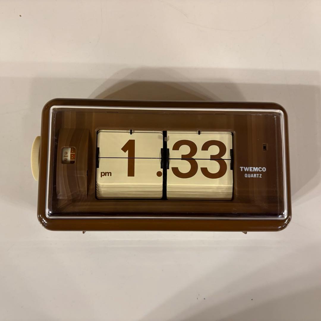 ★動作品★TWEMCO トゥエンコ パタパタ時計　AL-30 ブラウン 目覚時計