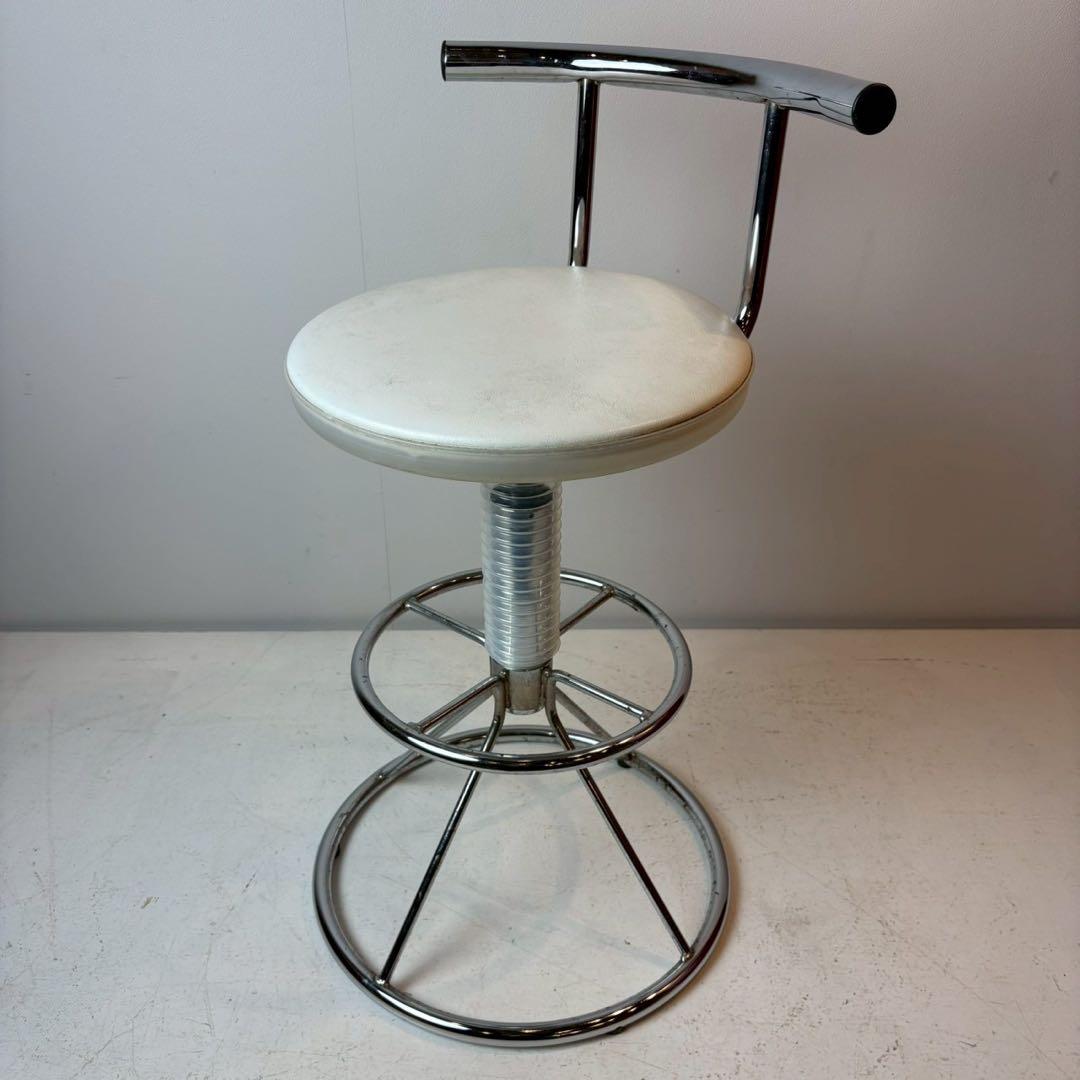 カウンターチェア スタンド椅子 バーチェア 昇降式　ホワイト　ミッドセンチュリー