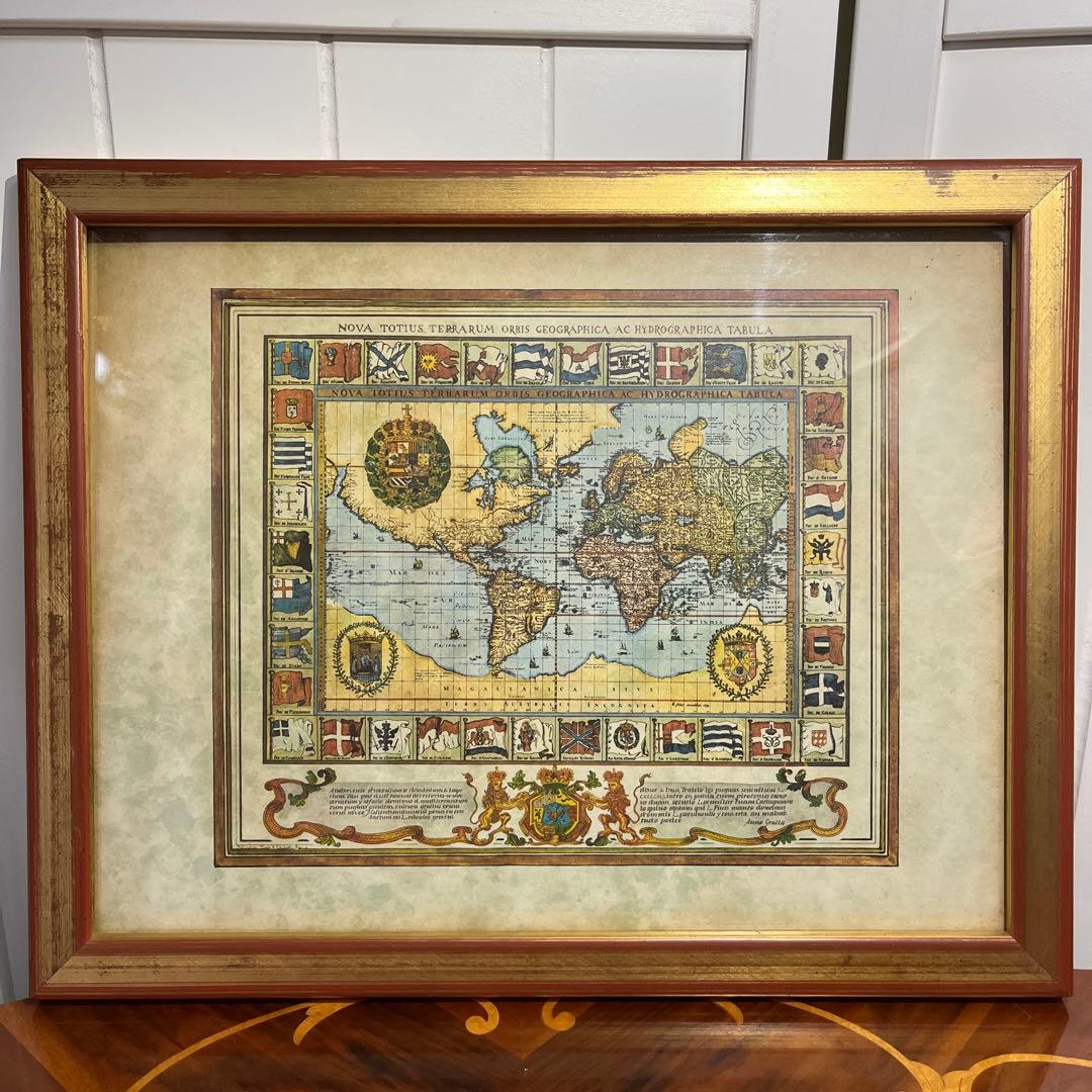 イタリア製 古地図 オールドマップ ガラス 額絵 アンティーク