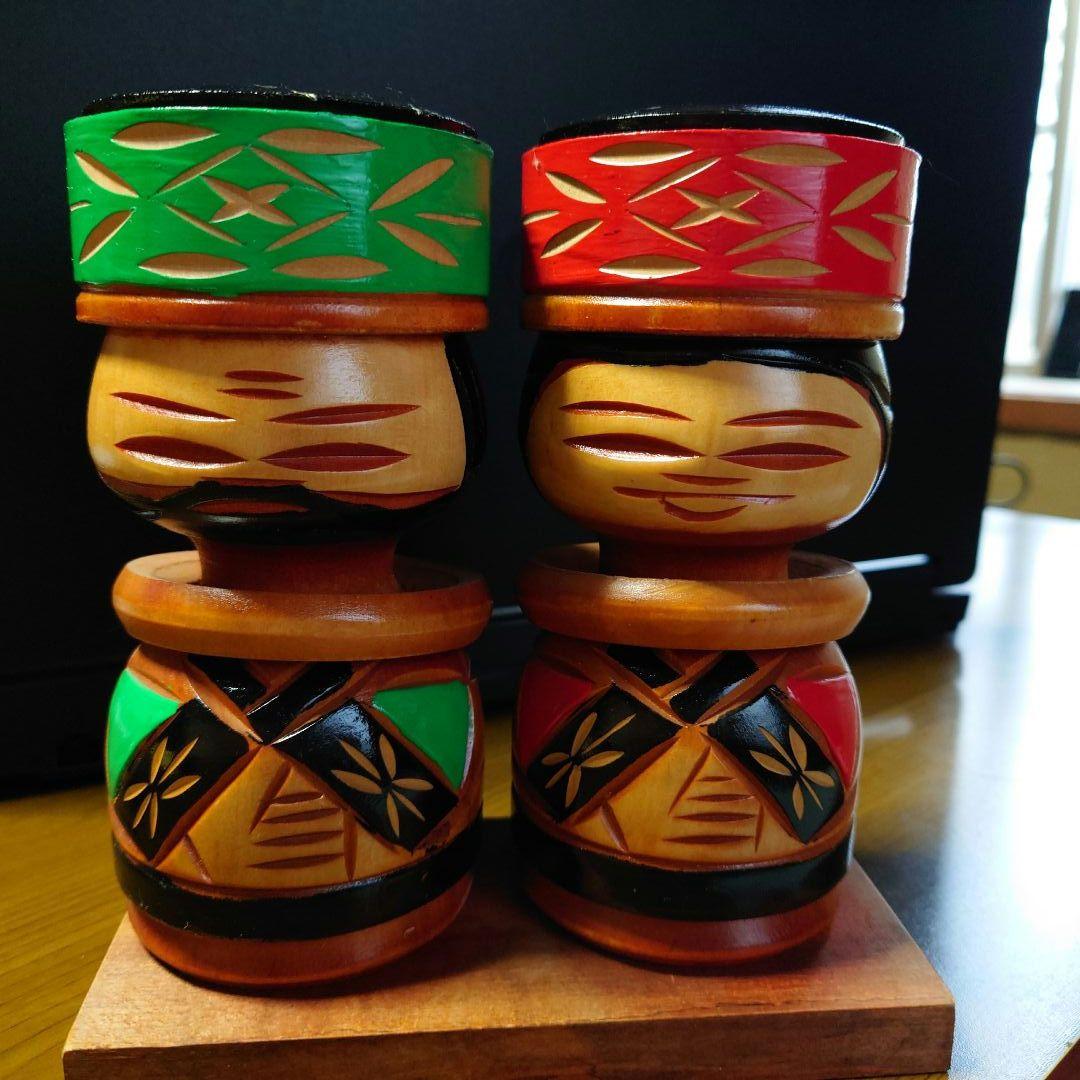 アイヌ こけし 木彫り 人形 夫婦 伝統 ニポポ 民芸品 レトロ - メルカリ