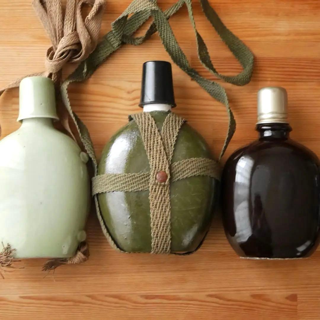 古い陶器の水筒瓶 3点セット 統制番号あり 瀬828