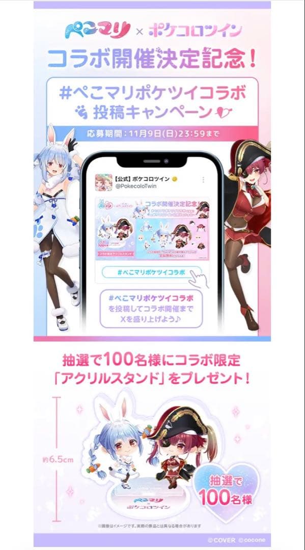 ホロライブ 兎田ぺこら 宝鐘マリン ポケコロツイン コラボ 当選品