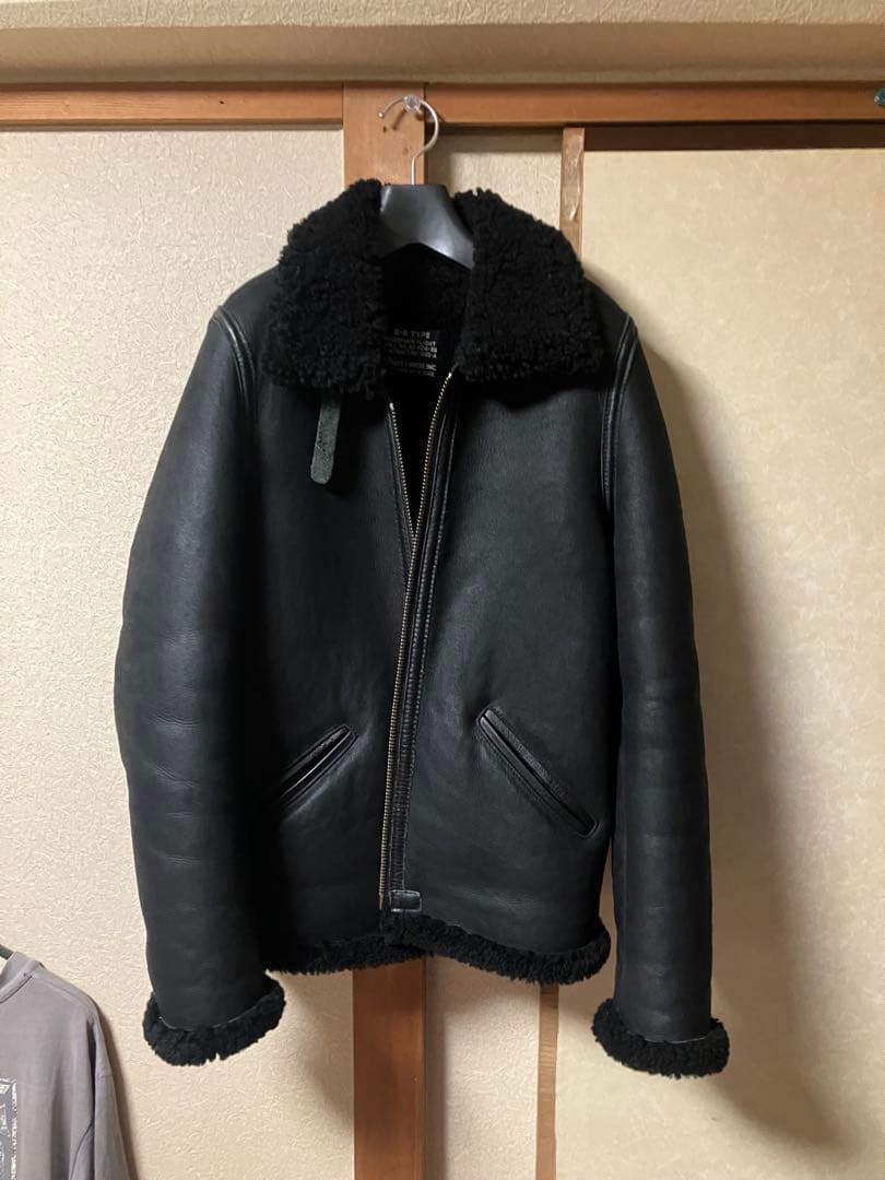 ショット×ロンハーマン　B6 ブラック　ムートン ショット × ロンハーマン B-6 リアルムートン レザー フライト