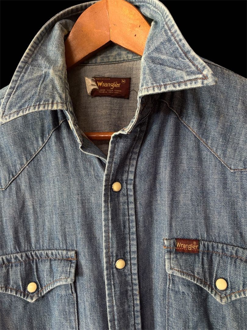 【希少】70s-80s USA製 ラングラー デニムウエスタンシャツ Mサイズ