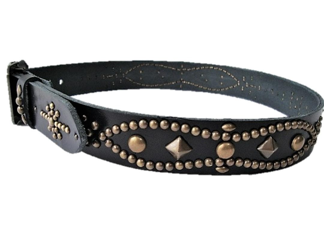 栃木レザー ピーナッツ型スタッズベルト 黒 ヴィンテージタイプ 一枚革