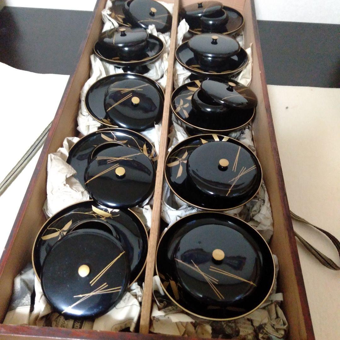 松竹梅蒔絵入　木製茶台十客　美品