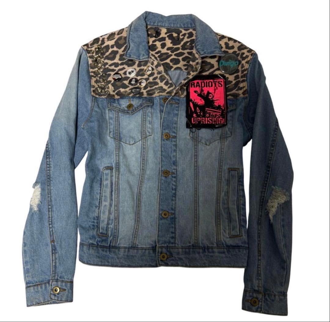 y2kレオパード デニムジャケットスタッ 平成グランジ punk archive