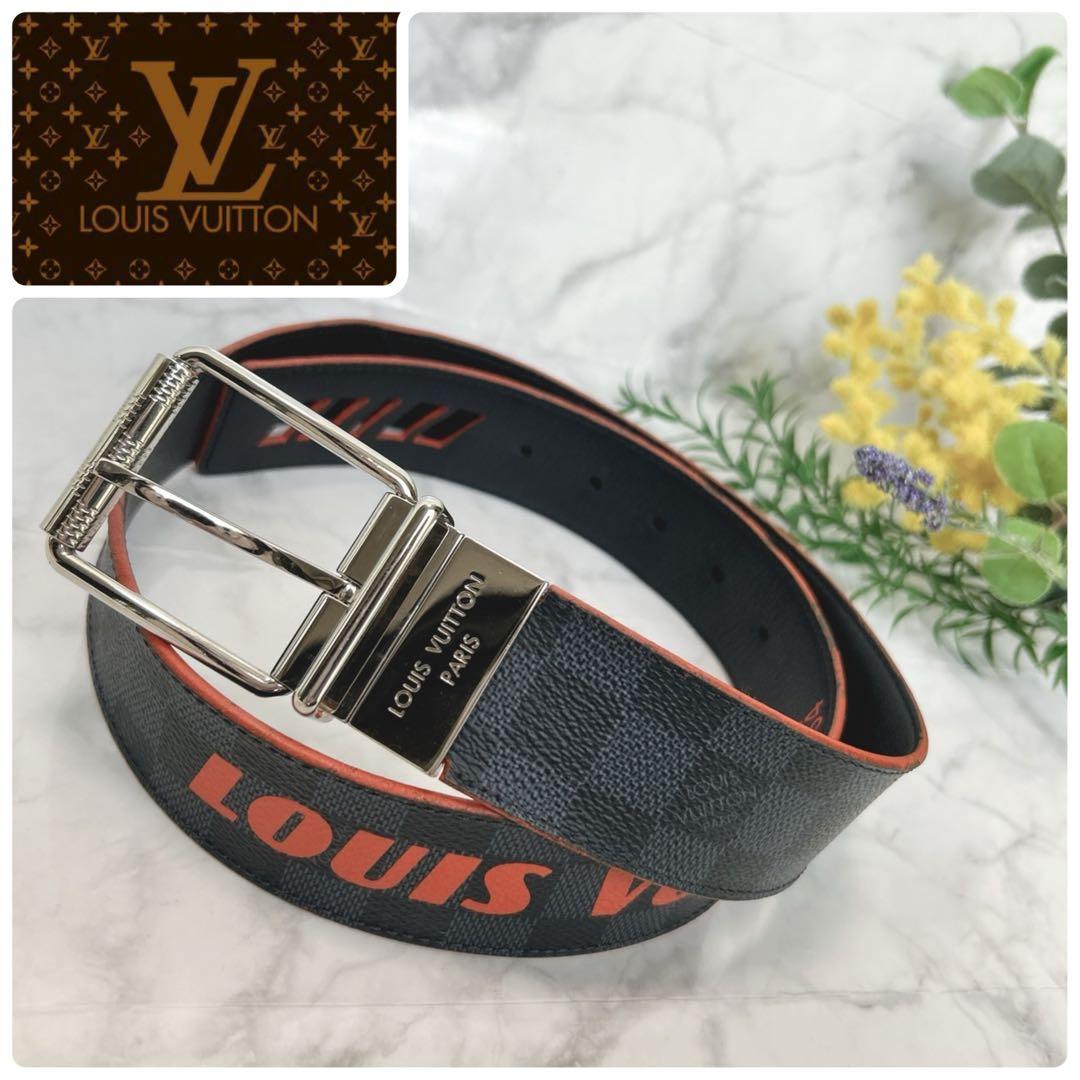 美品✨ルイヴィトン　ベルト　サンチュール　ダミエ　コバルト　レザー　最高級