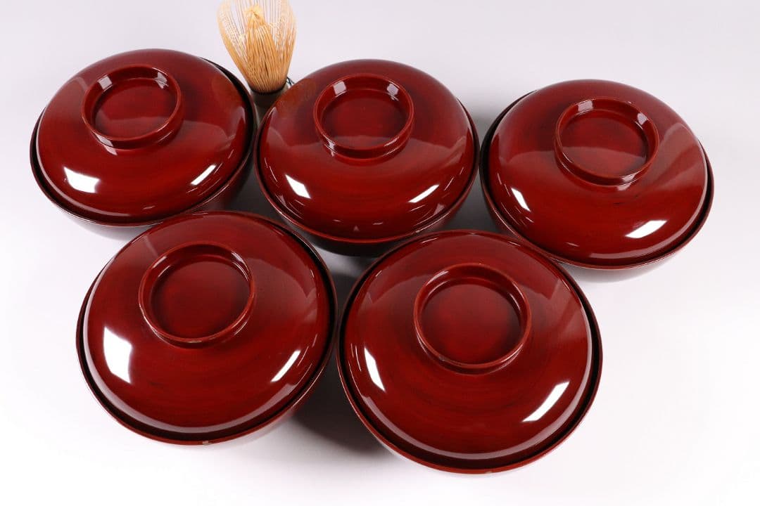 CL71 加賀蒔絵 貝蒔絵 本金梨地 溜・内黒 煮物椀 五客 木製