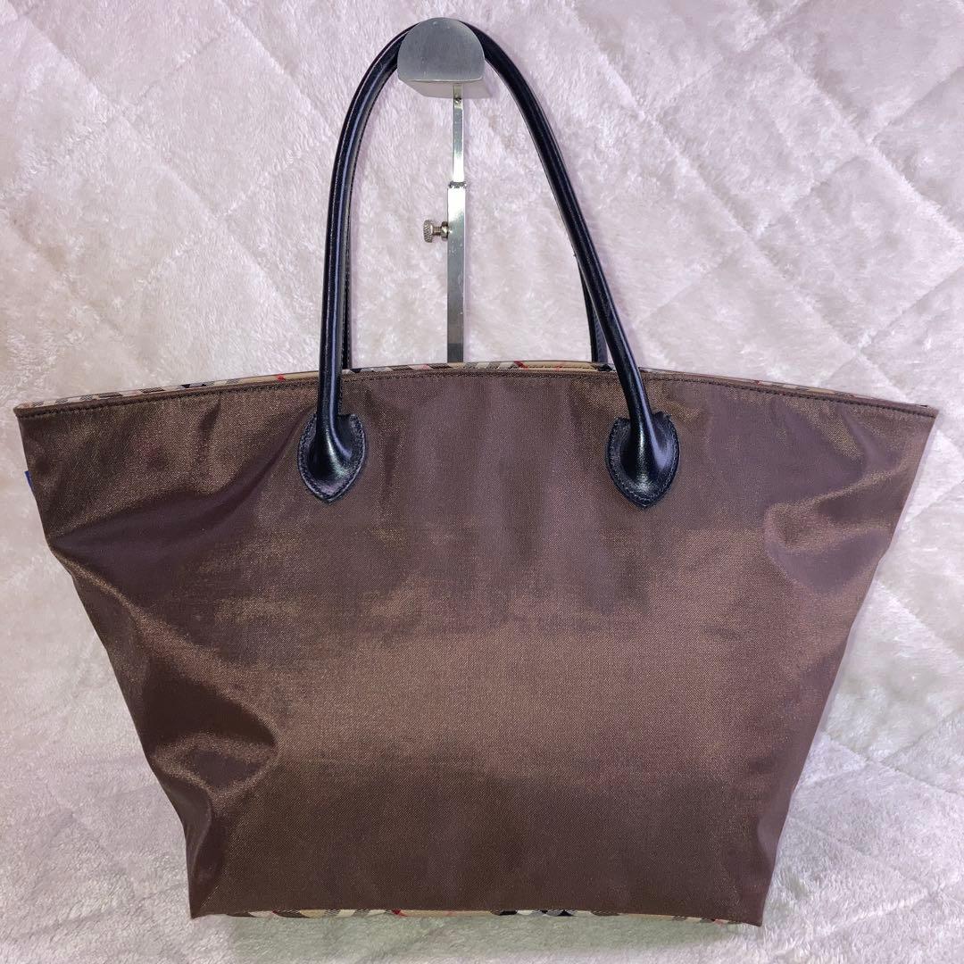 極美品 バーバリー トートバッグ ナイロン／レザー ダークブラウン