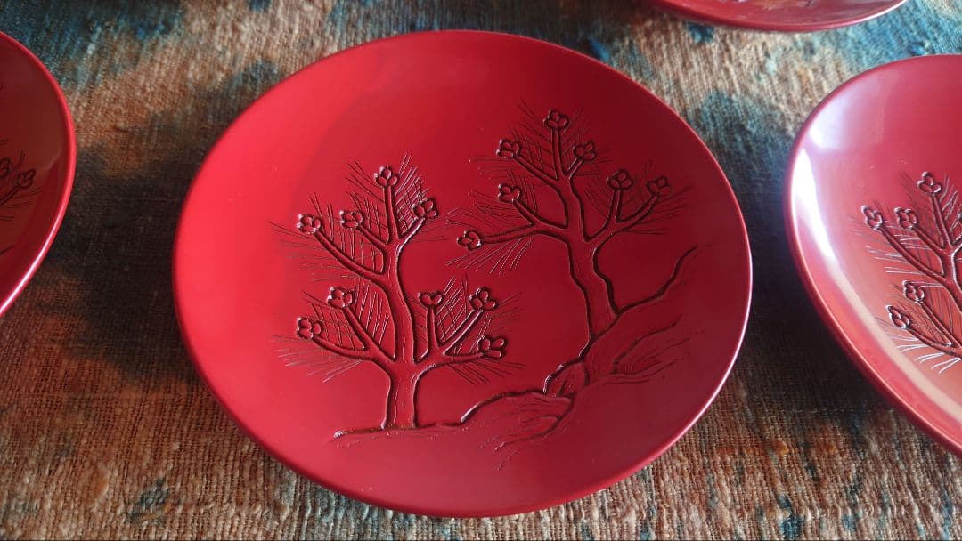 村上木彫推朱銘々皿５枚２組