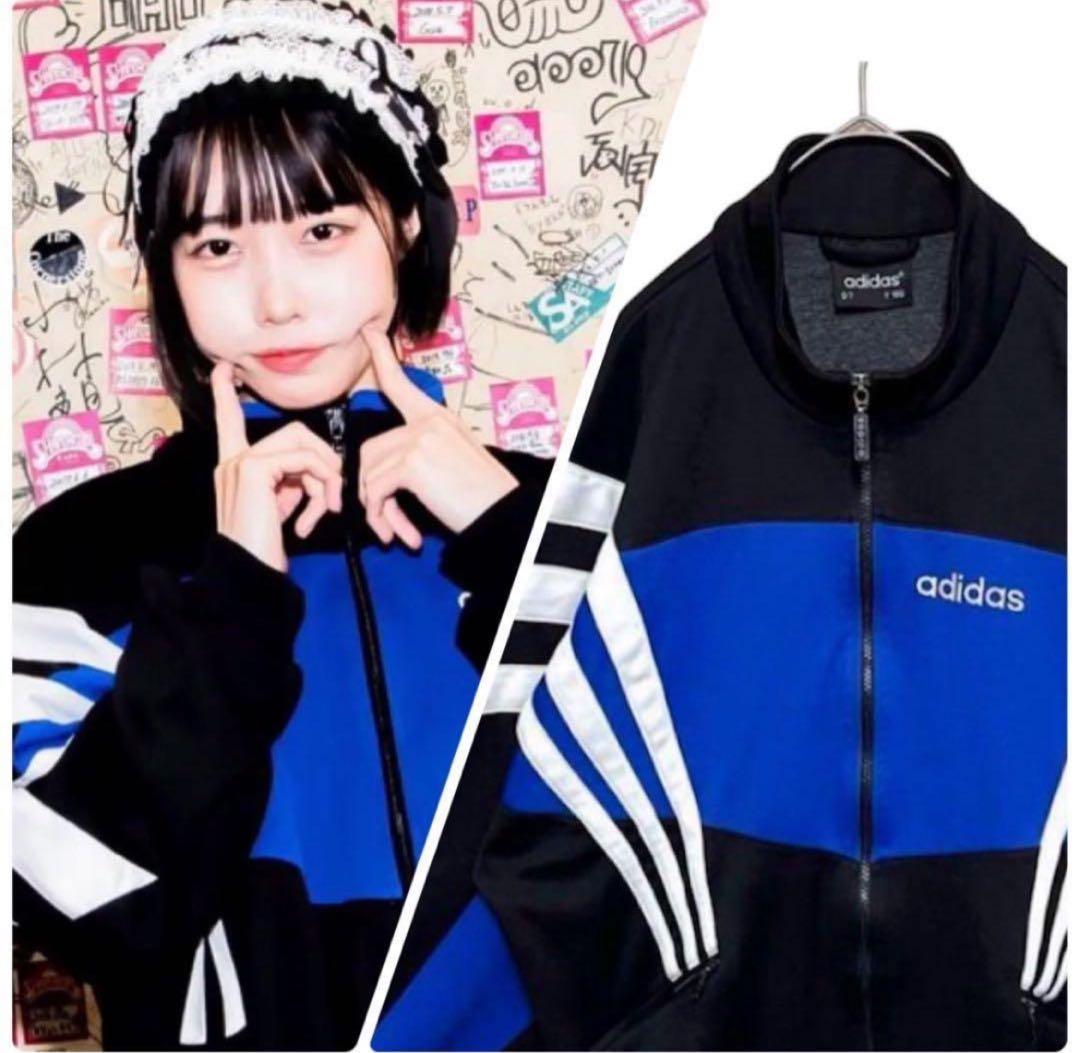 超美品‼️】あのちゃん着用 90s adidasトラックジャケット 黒 青 古着