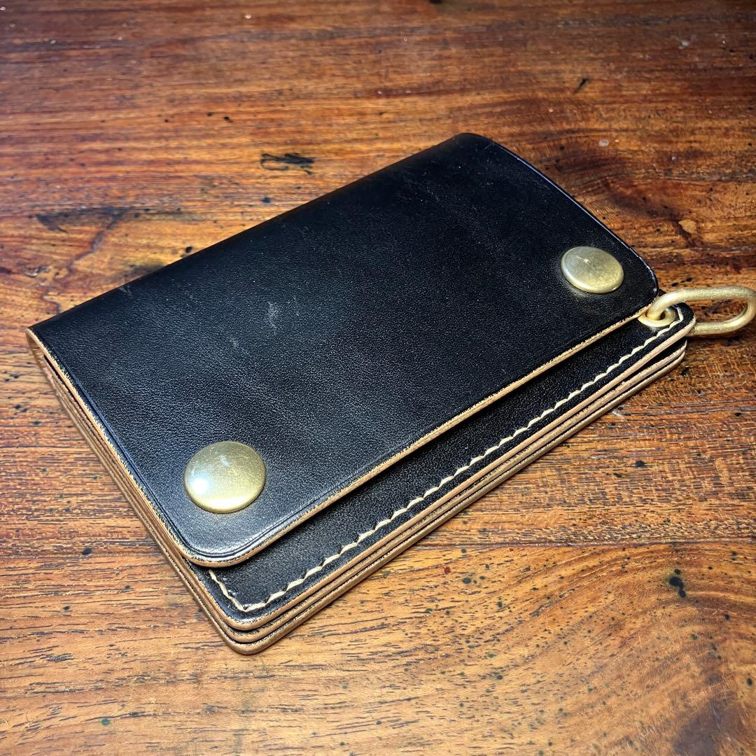 ショートトラッカーウォレット ブラック 茶芯 栃木レザー レザー