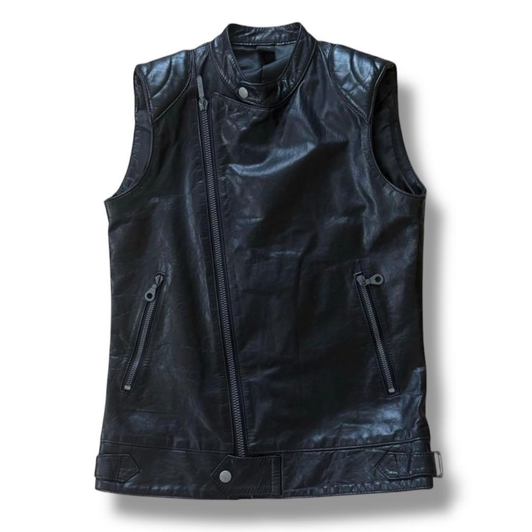 【美品】Pledge プレッジ ライダースベスト レザー 本革 牛革 48 M